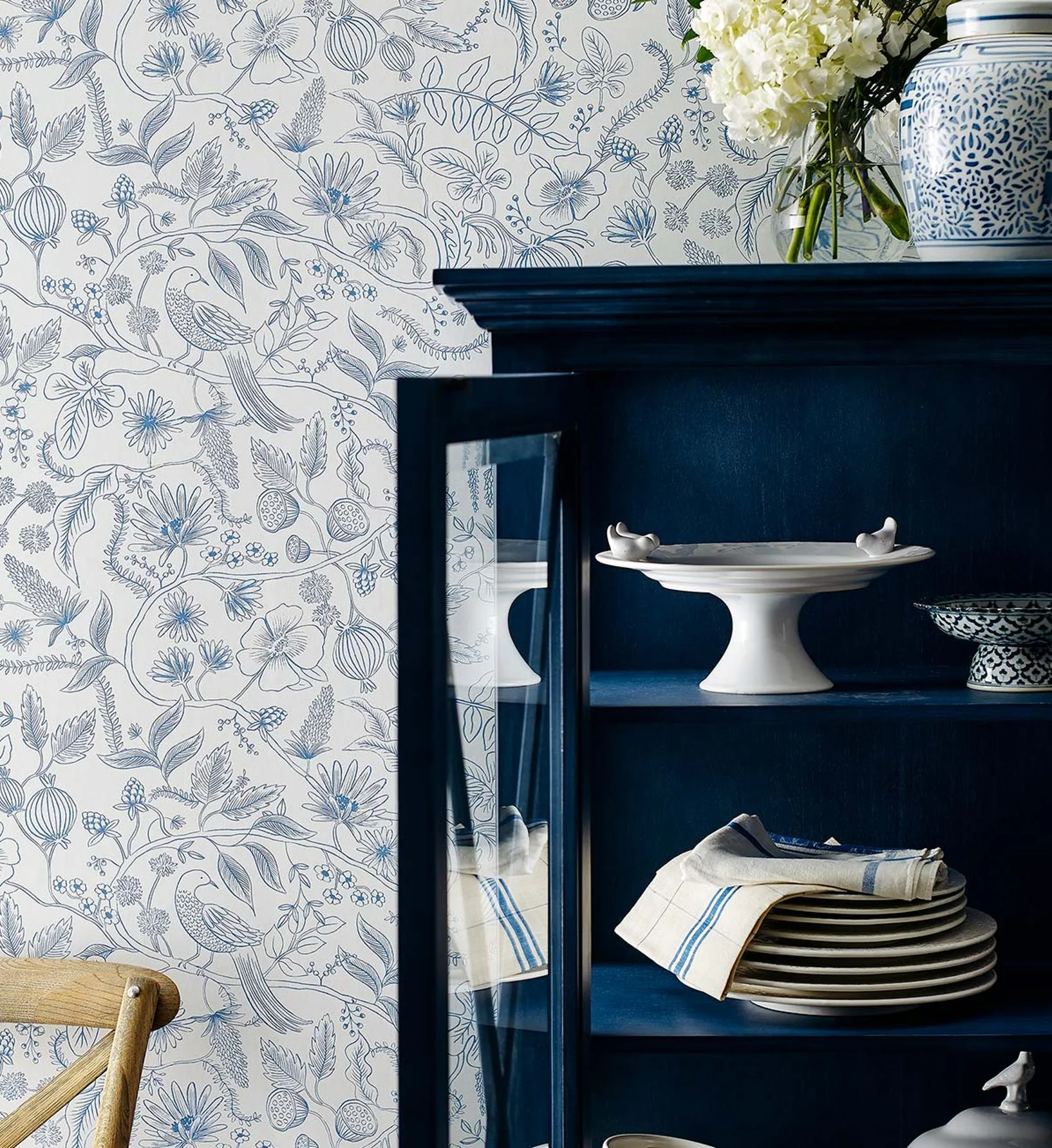 Aviary Peel & Stick Wallpaper - Blue & Cream - Image 3