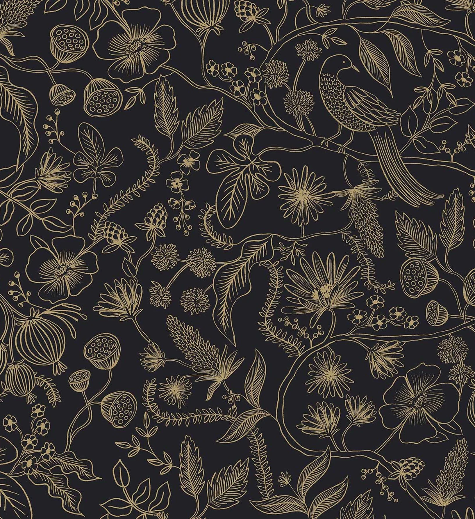Aviary Peel & Stick Wallpaper - Metallic Gold & Black - Image 2