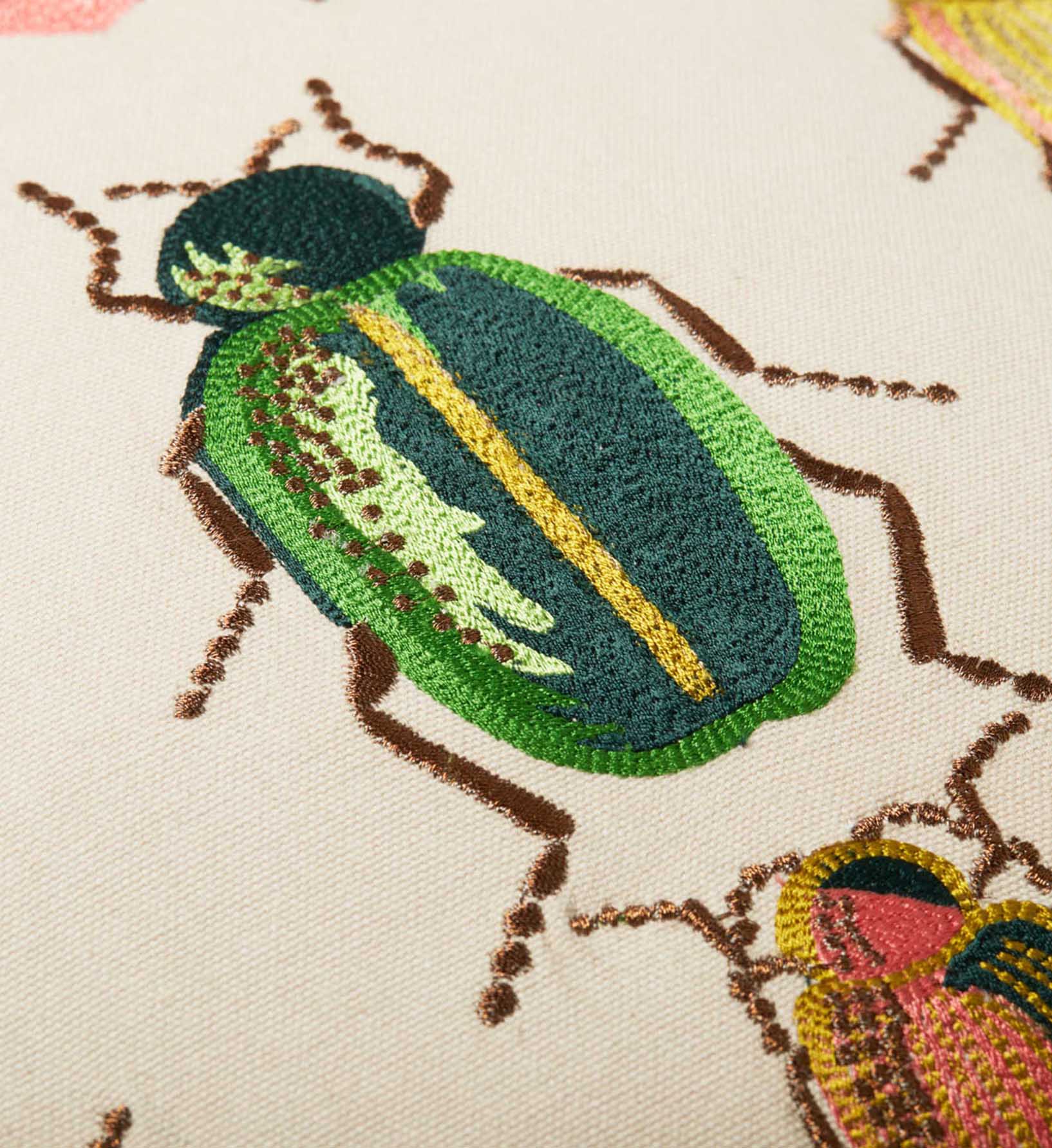 Beetles and Bugs Embroidered Pillow - Natural - Image 2