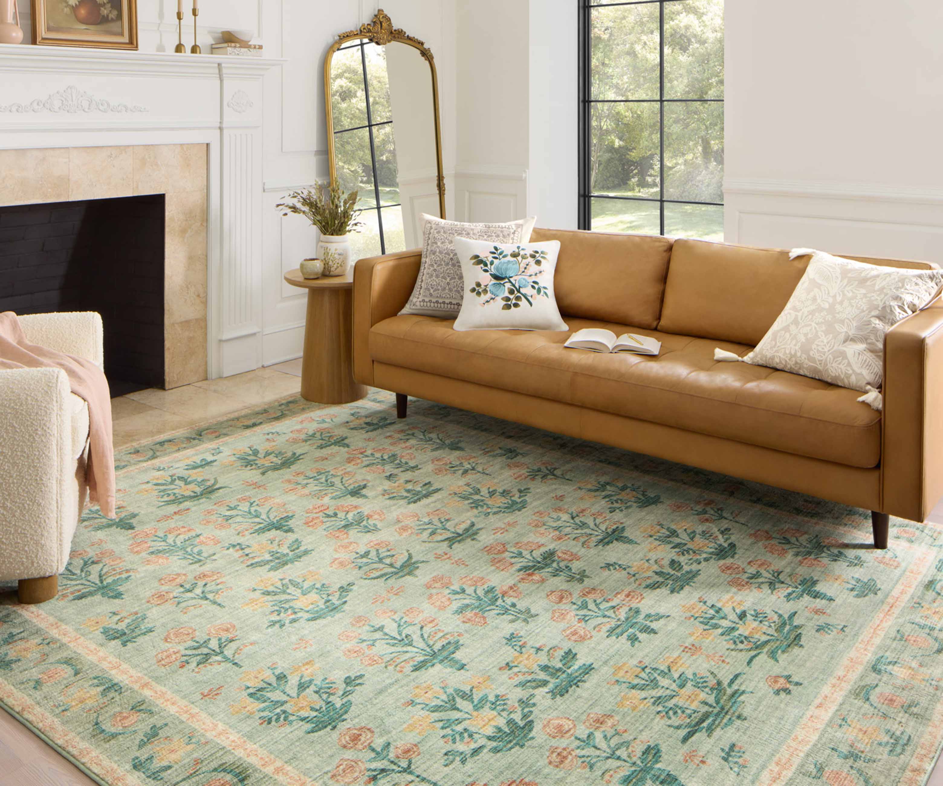 Eden Mughal Rose Power Loomed Rug - Moss - Image 2