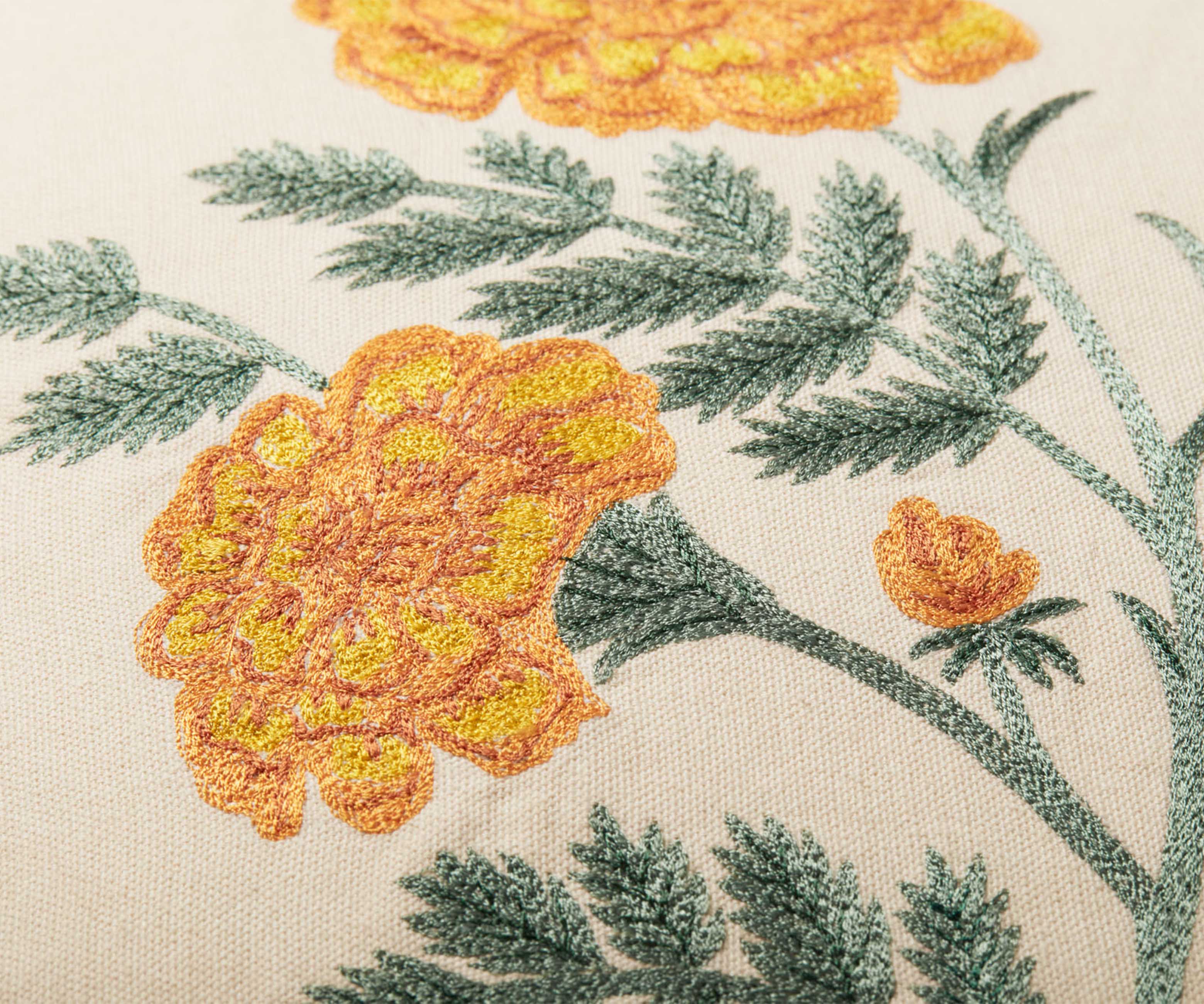 French Marigold Embroidered Pillow - Natural - Image 2