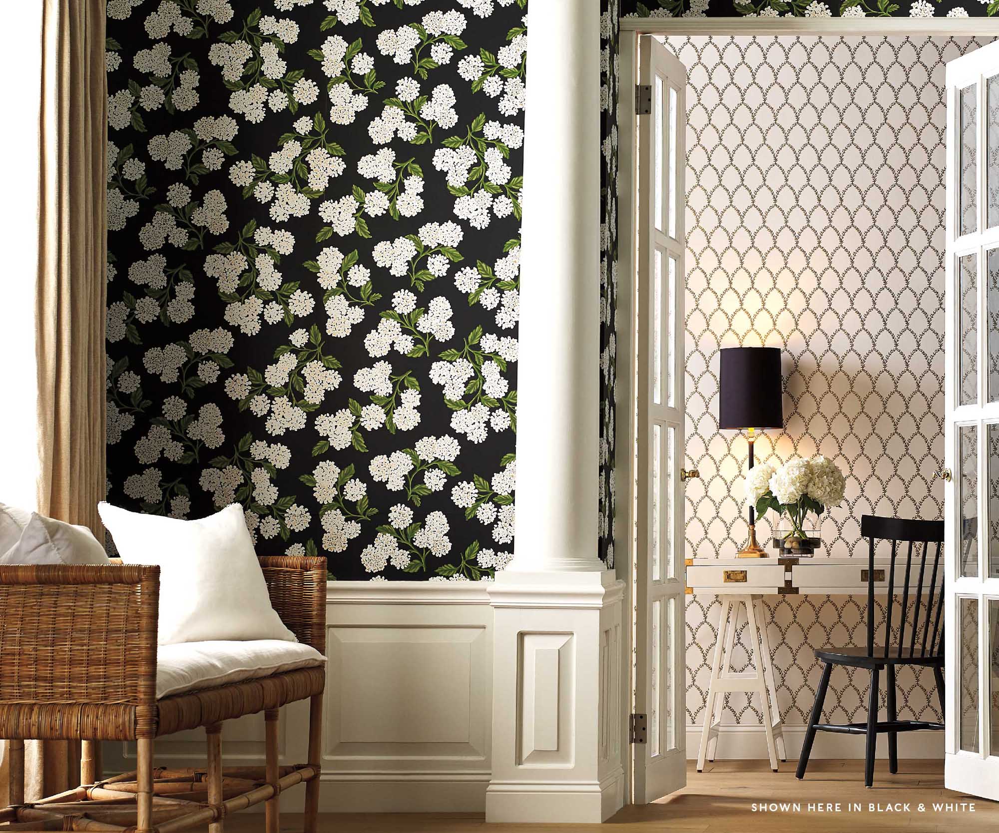 Hydrangea Wallpaper Sample - Blue & White - Image 3