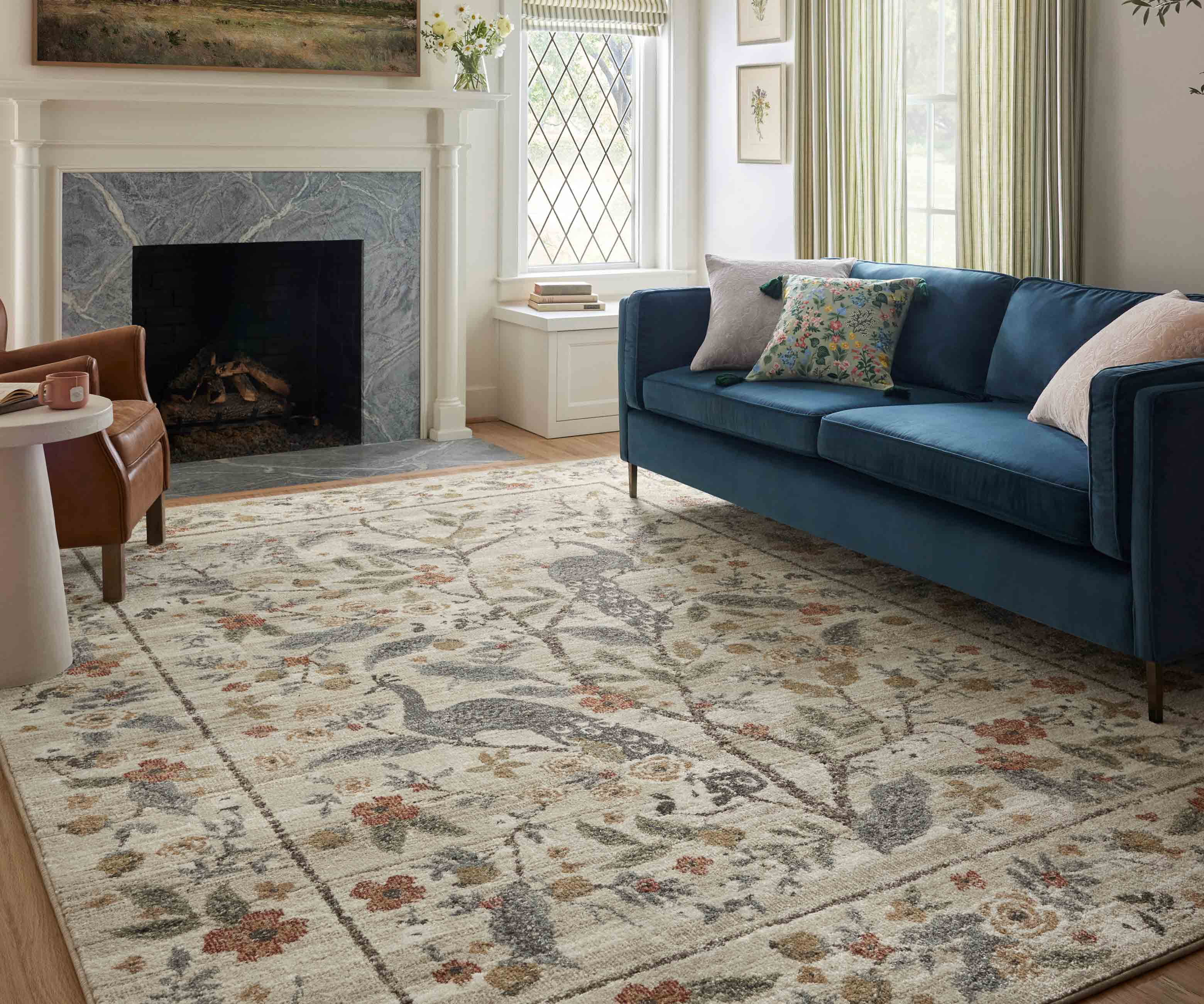 Laurel Peacock Garden Power Loomed Rug - Cream - Image 2