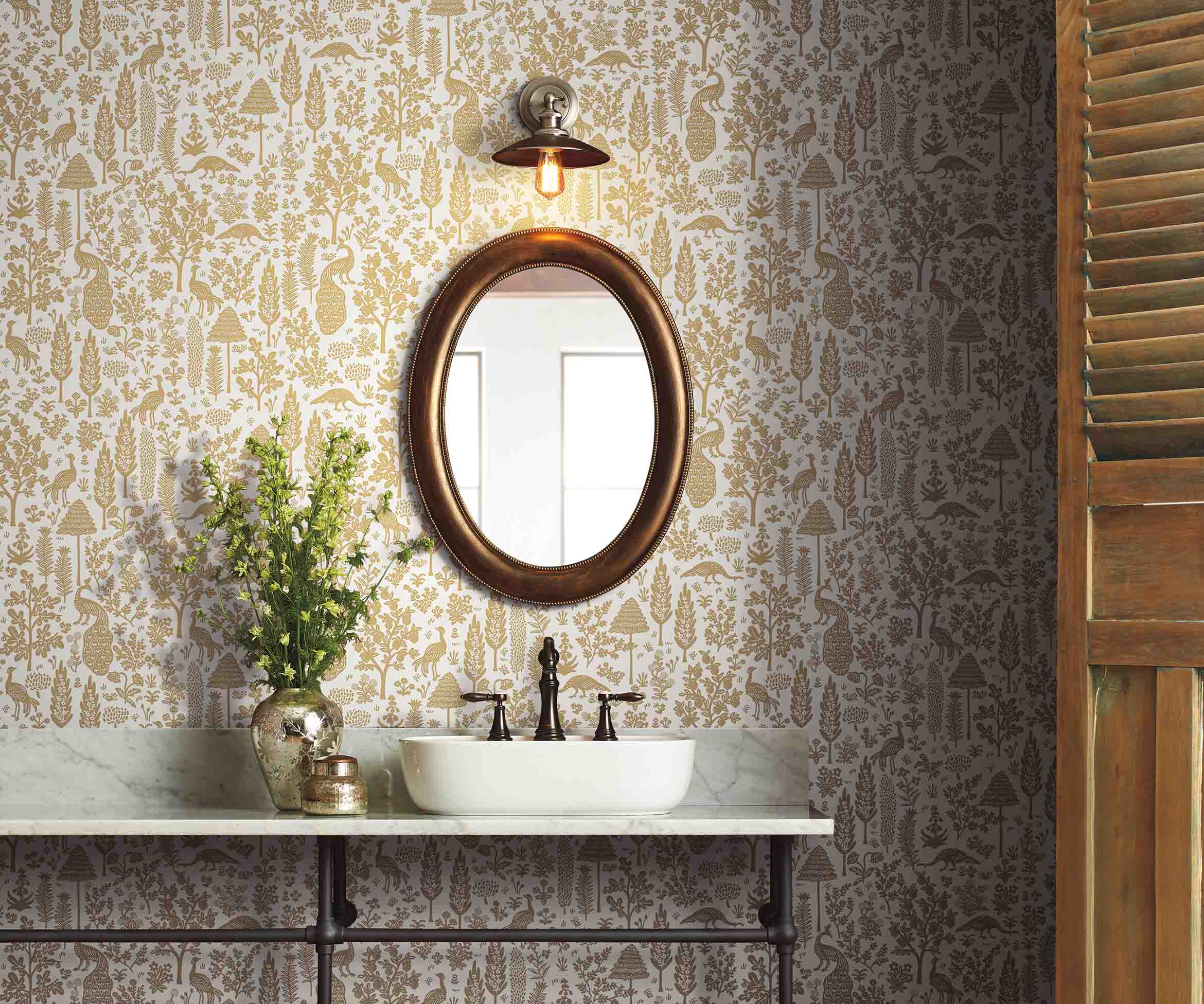Menagerie Toile Wallpaper - White & Metallic Gold - Image 2