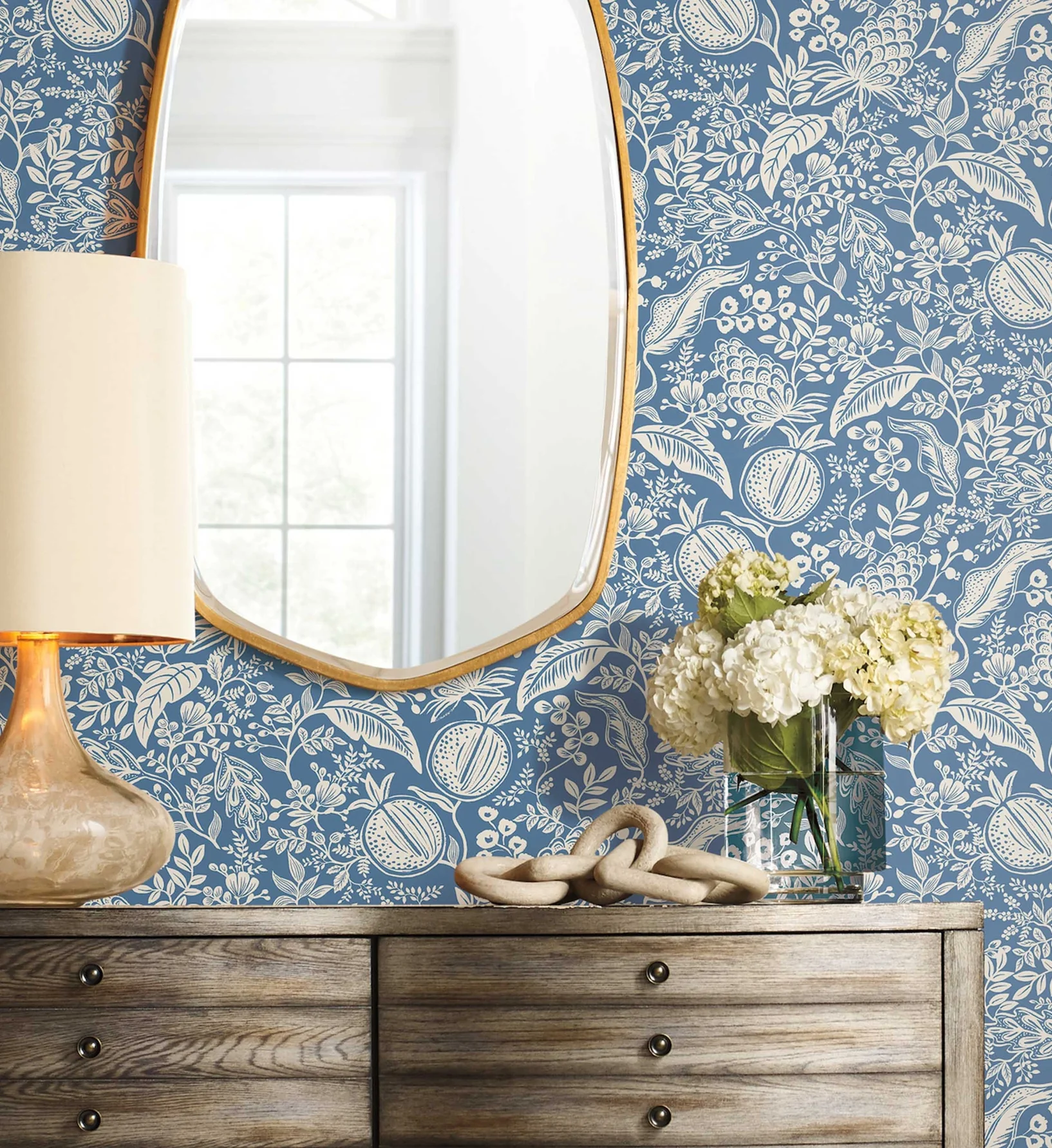 Pomegranate Peel & Stick Wallpaper - Blue & Ivory - Image 2