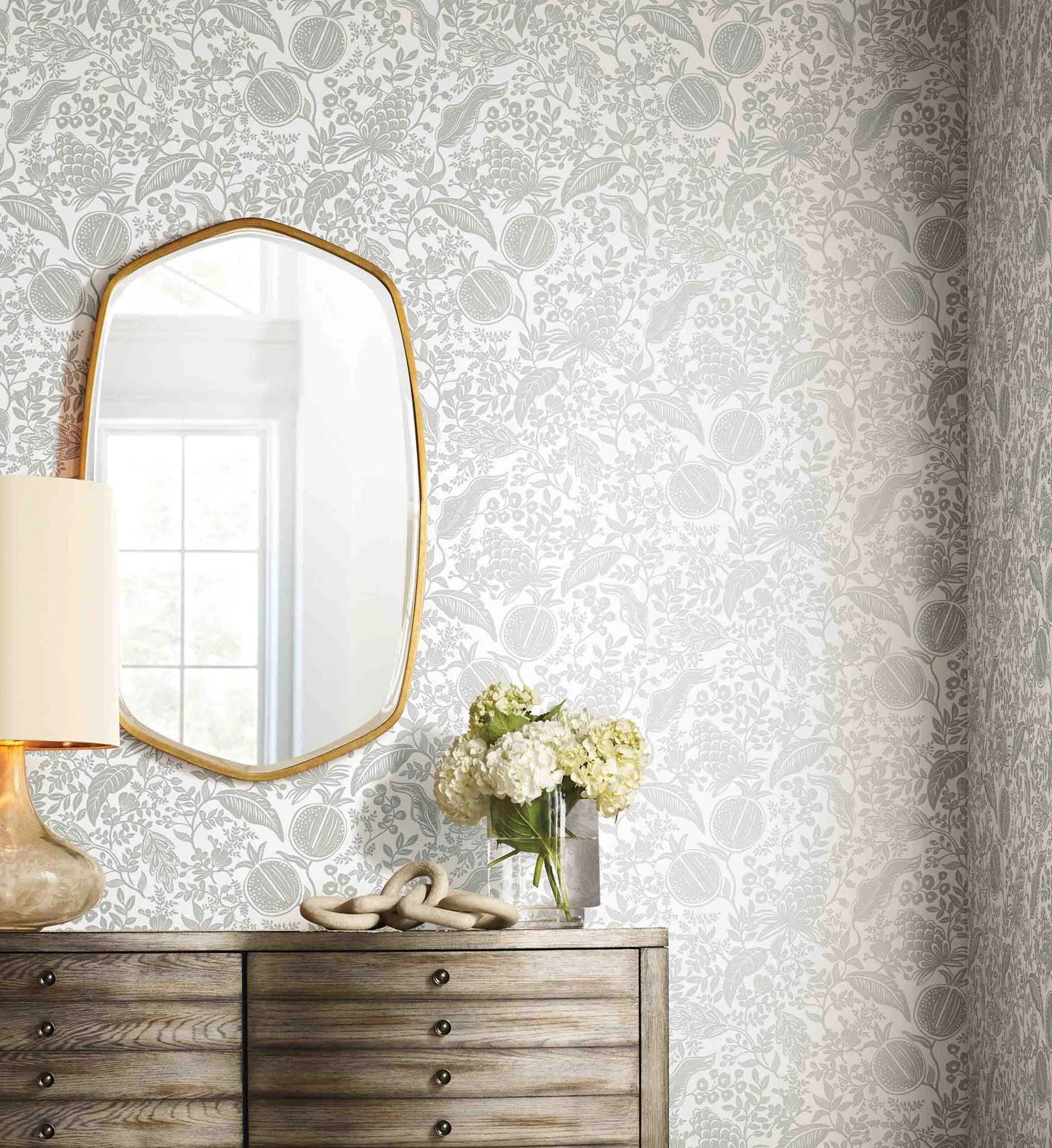 Pomegranate Wallpaper - White & Metallic Silver - Image 2