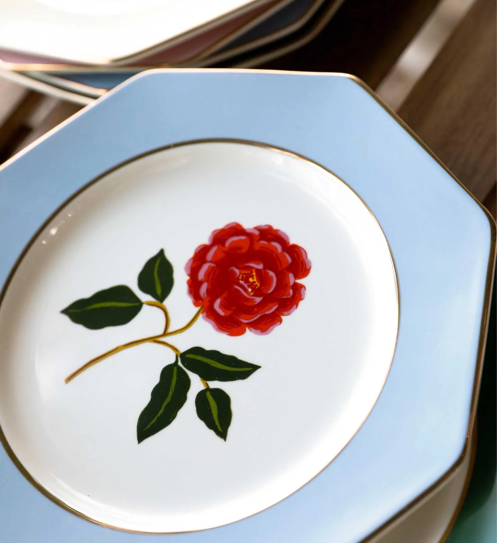 Porcelain Dessert Plate Set - Roses - Image 3