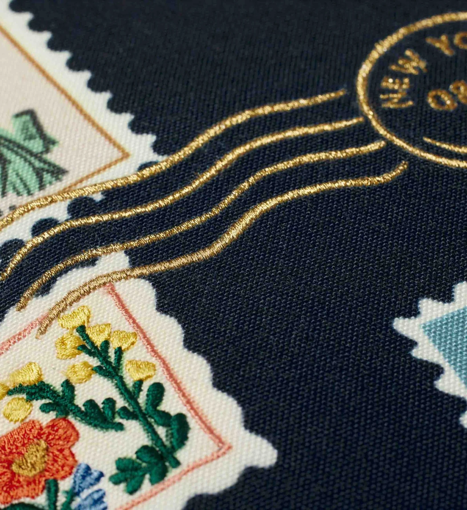 Postage Stamps Embroidered Pillow - Navy - Image 2