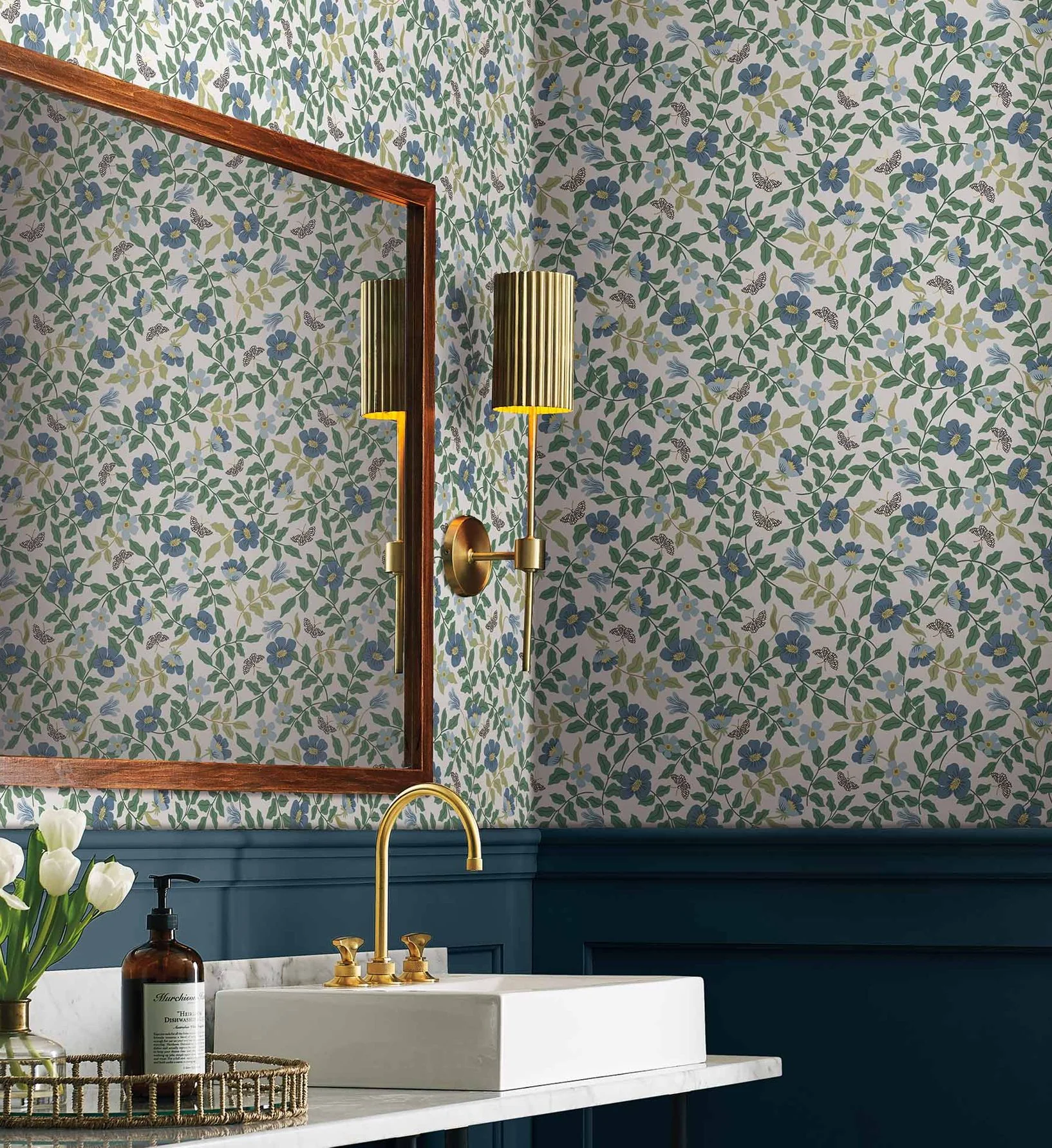 Primrose Peel & Stick Wallpaper - Blue & Cream - Image 3