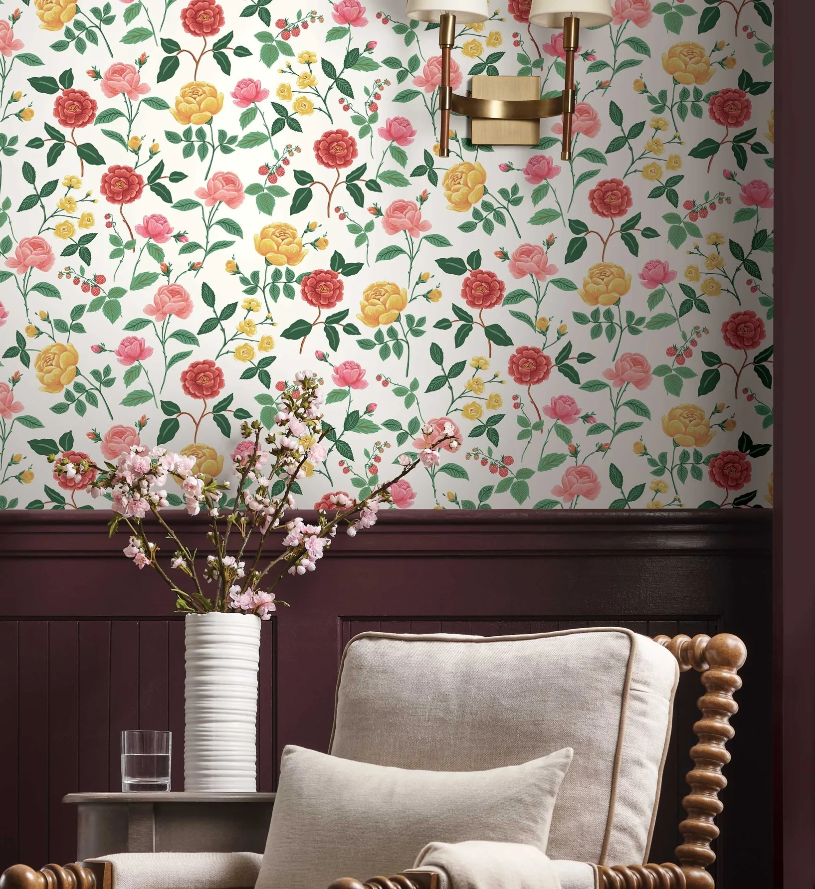 Roses Wallpaper - White & Blush - Image 4