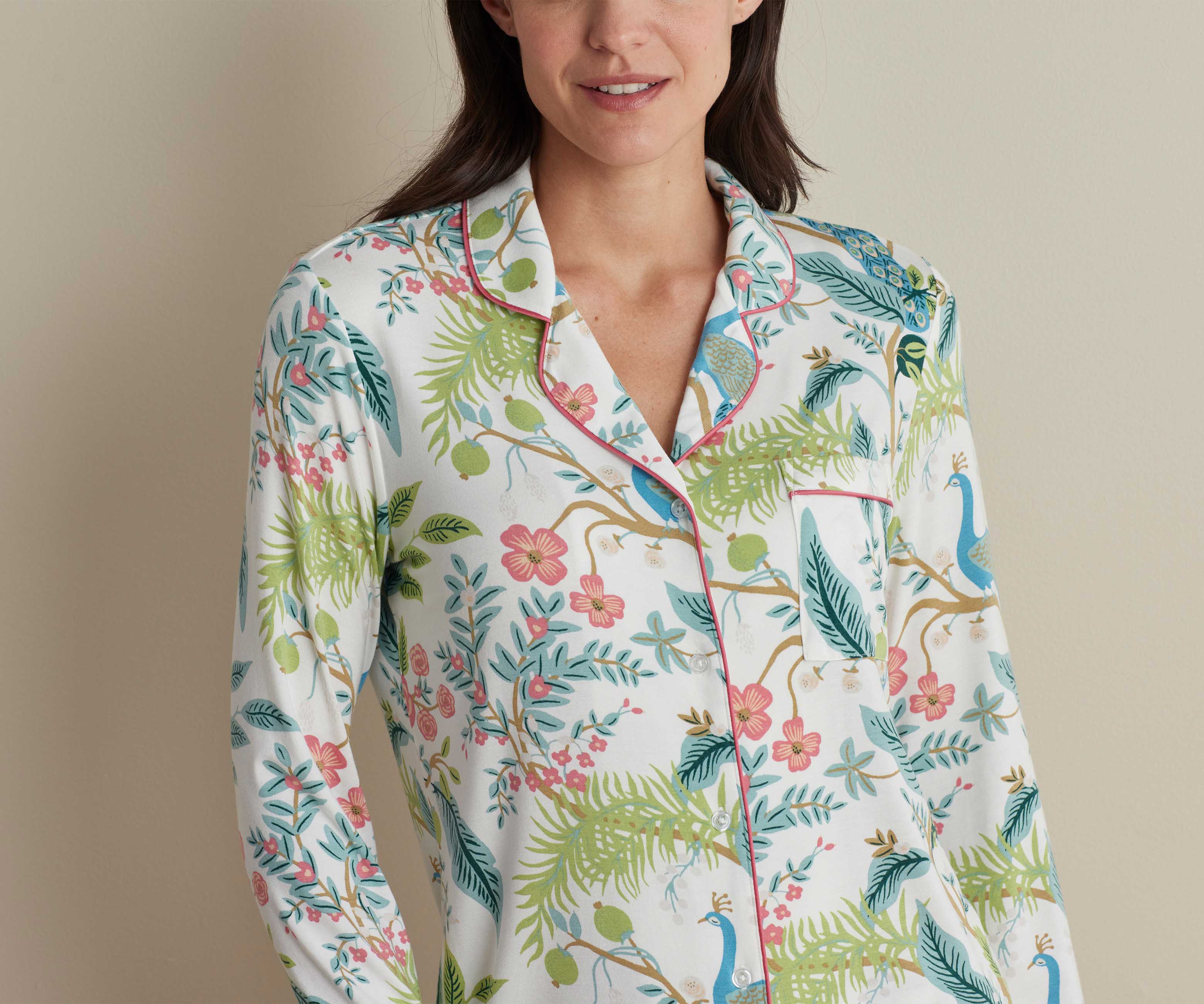 Tencel Modal Button Front Long Set - Peacock Ivory - Image 3