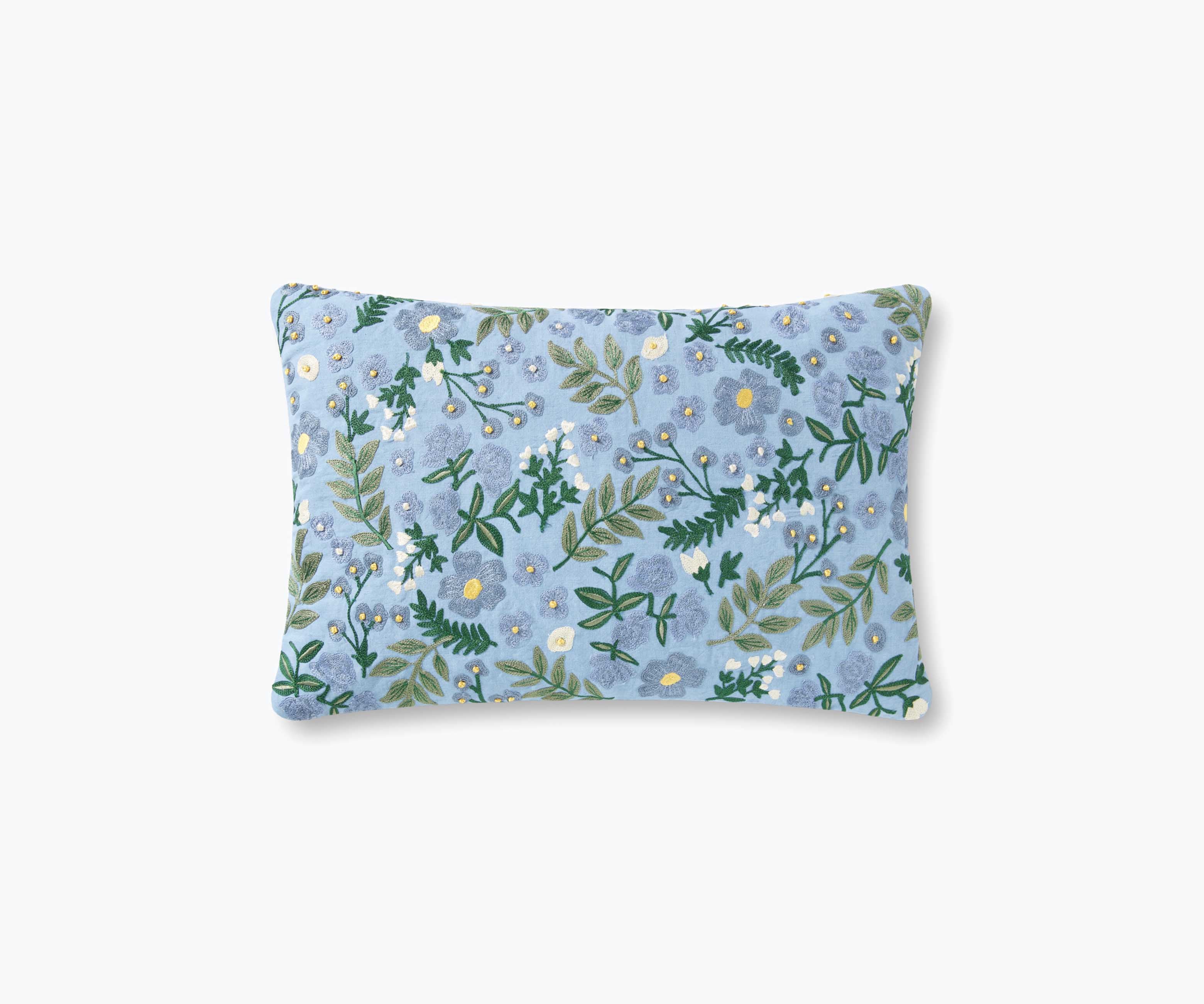 Wildwood Garden Embroidered Lumbar Pillow - French Blue