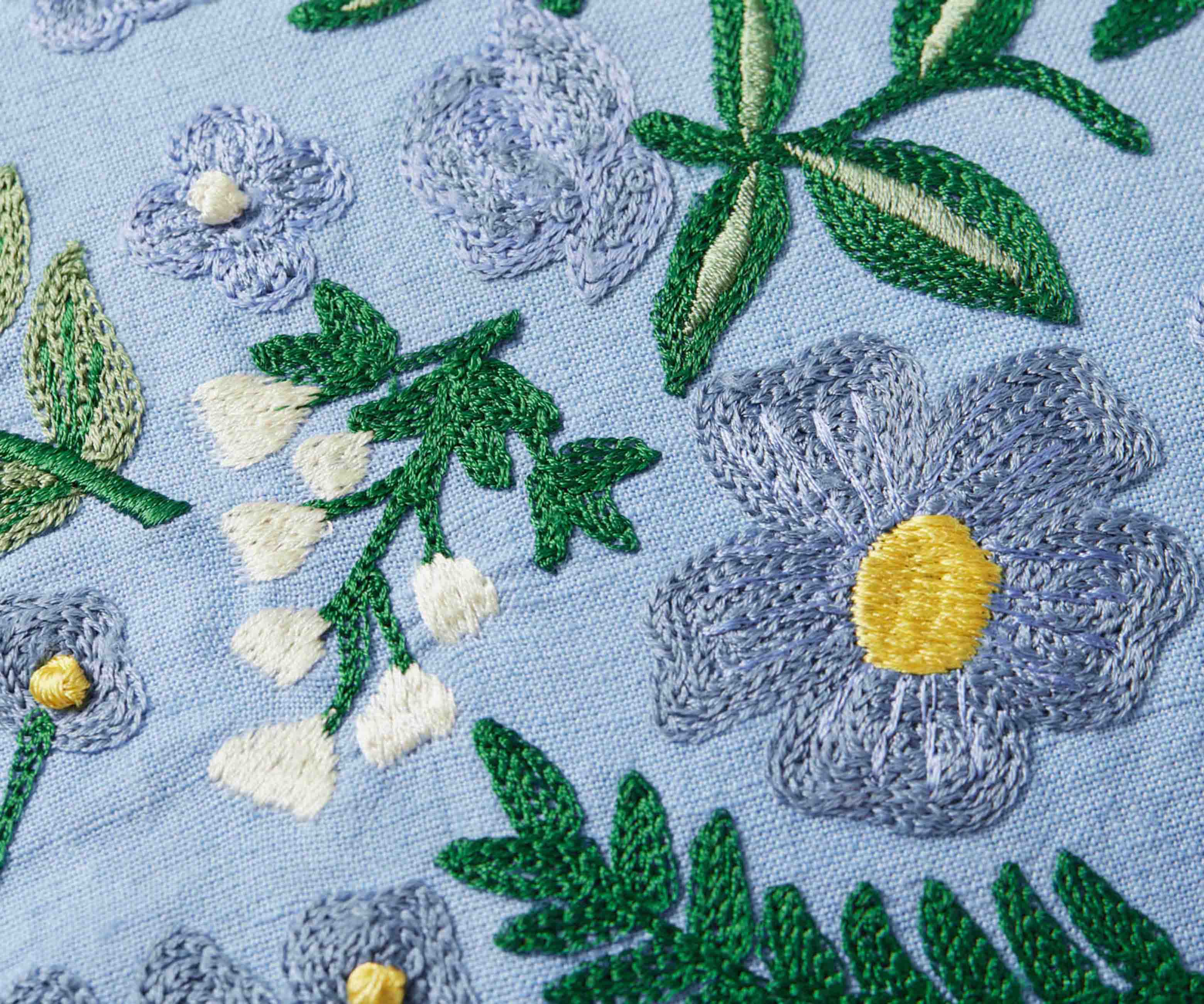 Wildwood Garden Embroidered Lumbar Pillow - French Blue - Image 2